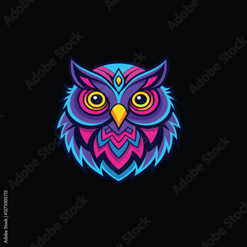 Cute cartoon owl with big eyes on a dark background