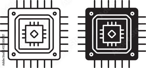 AI processor vector icon. Digital forensic processors icon in flat filled and outline stroke line art.