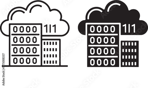 Data center vector icon. Cloud data base icon in flat filled and outline stroke line art.