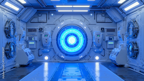 Futuristic techscape with glowing circular portal photo
