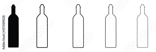 Bottle Silhouette Collection. Wine, Beer, Liquor Bottle Vector Set .Vector Illustration . 