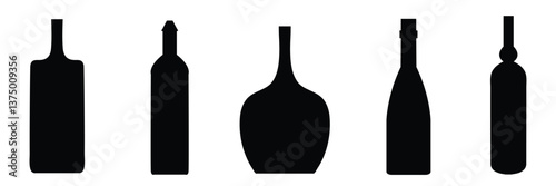 Bottle Silhouette Collection. Wine, Beer, Liquor Bottle Vector Set .Vector Illustration . 