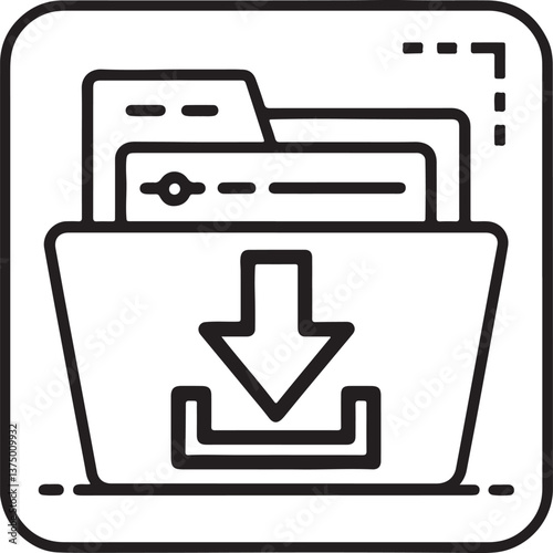 Download files and folder vector icon in flat filled and outline stroke line art.