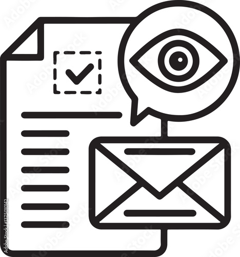 File and mail monitoring vector icon. Document clearing icon in flat filled and outline stroke line art.