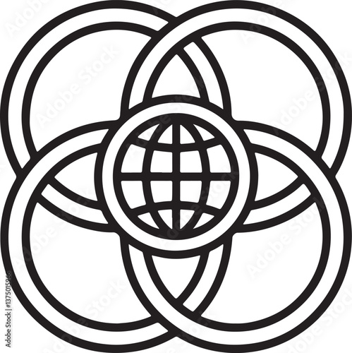World wide web vector and illustration icon, www or internet connected sing in flat filled and outline stroke line art.