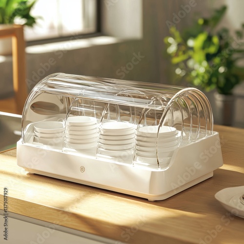 Smart dish rack with uv drying system kitchen product showcase modern environment close-up view innovative design