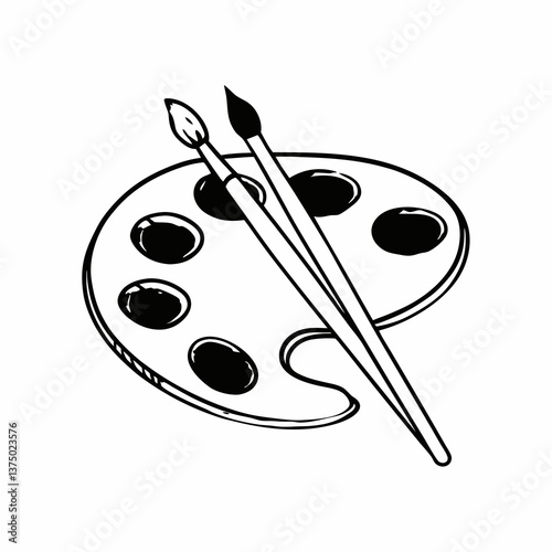 a line art vector illustration of black and white paint palette icon in white background
