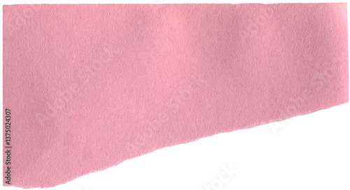 Pink paper piece with wrinkles and torn edge. Realistic paper sheet with crumpled effect. Pale pink blank sheet with crease and rough border