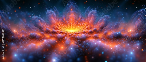 Abstract neon fractal wallpaper with space