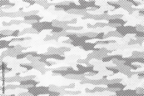 Abstract halftone seamless camouflage pattern. Repeating digital dotted hexagonal camo military texture background. Abstract modern fabric textile ornament. Vector illustration.