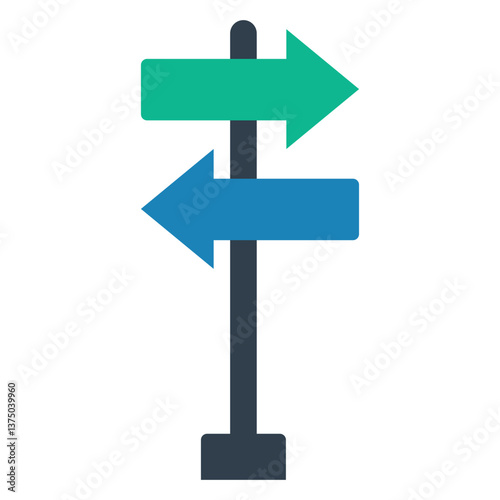 Direction road sign post with arrow, directional pole with way finding arrows, pole road street sign, signpost colorful flat vector illustration isolated on white background.