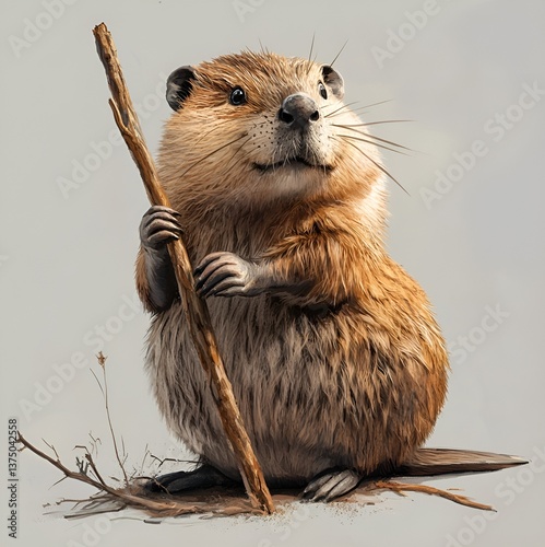 Beaver holding a stick