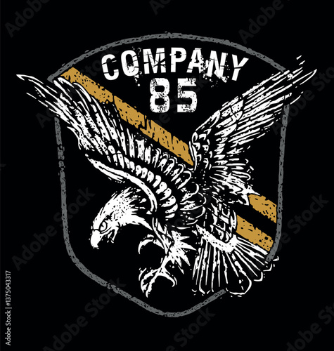 Handmade vector illustration of symbol with eagle silhouette in rustic strokes.