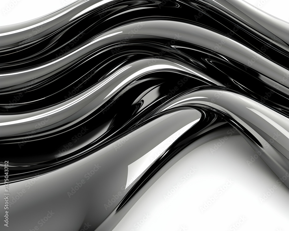 Obraz premium Abstract black glossy waves on white background . AI generative