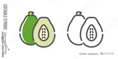 フルーツのラインアイコンと色付きアイコンのセット｜青パパイヤ