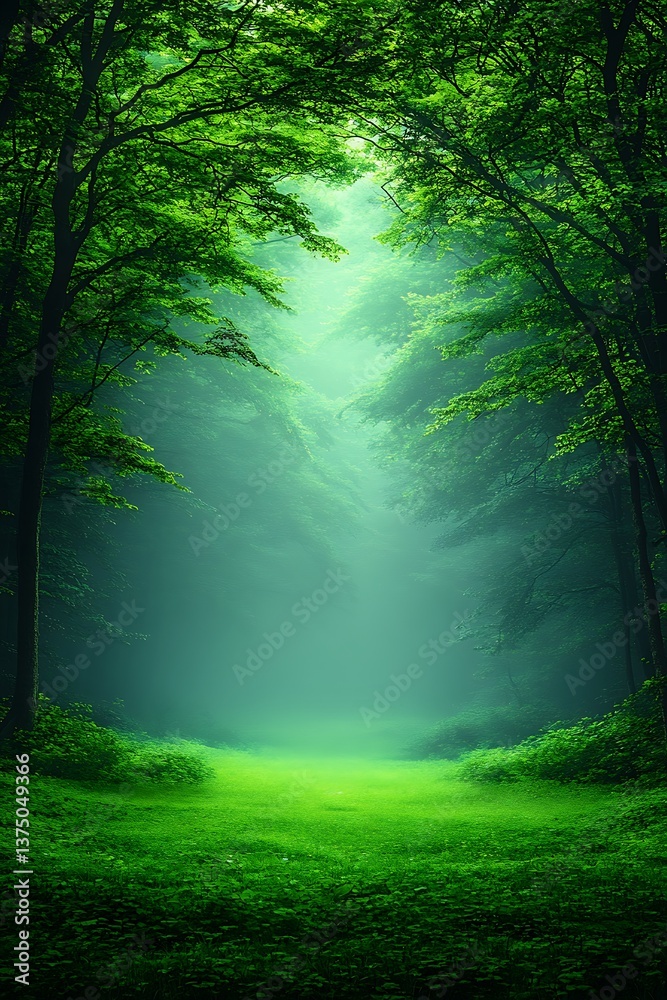 Misty Green Forest Path. Misty Green Forest Path.