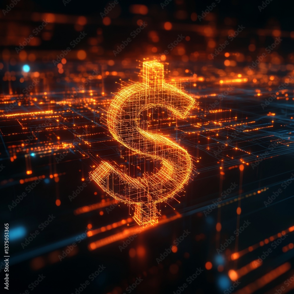 Obraz premium 3D Render of Financial Growth Symbol Surrounded by Data Connections