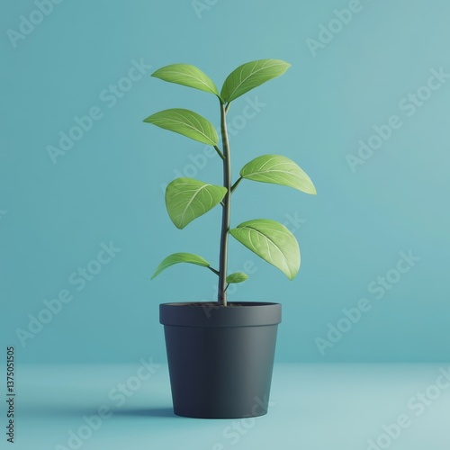 Stylized 3D Render of a Money Plant Growing in a Pot