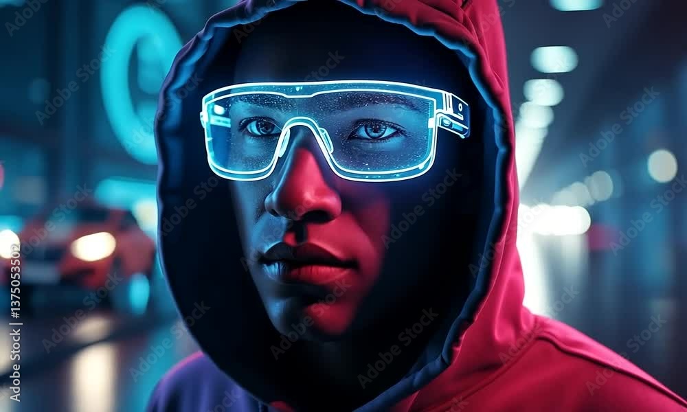 Cyberpunk Portrait: Neon Cityscape Reflection Cyberpunk Portrait: Neon Cityscape Reflection