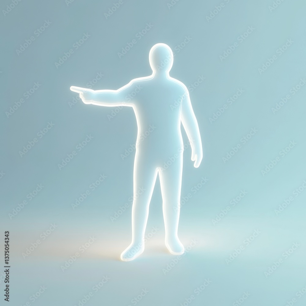 3D Icon of a Single Leader Figure Pointing Ahead in a Glowing Style 3D Icon of a Single Leader Figure Pointing Ahead in a Glowing Style