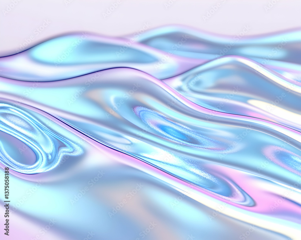 Iridescent liquid flowing in pastel blue, pink, and white hues, creating a smooth, wavy texture . AI generative Iridescent liquid flowing in pastel blue, pink, and white hues, creating a smooth, wavy texture . AI generative
