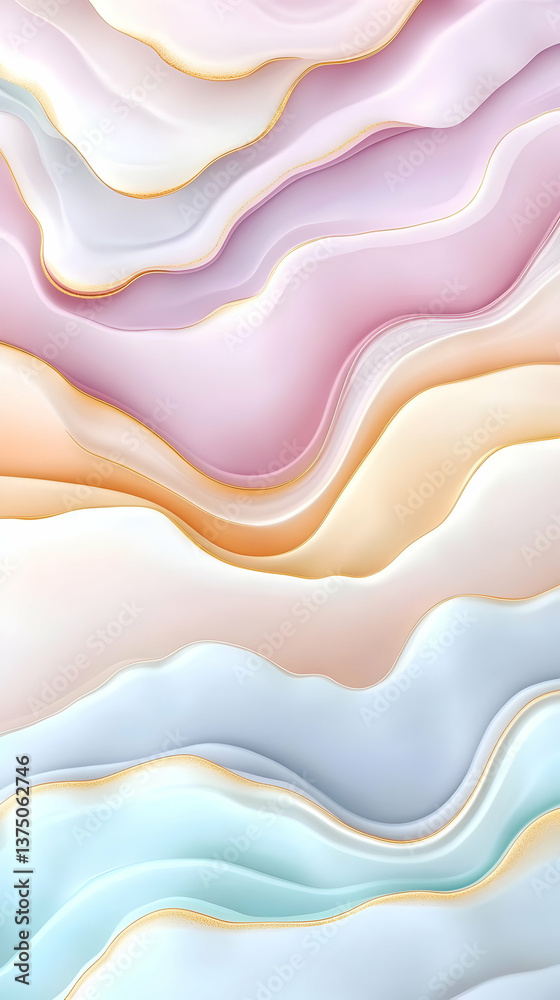 Pastel wave abstract background with gold lines . AI generative