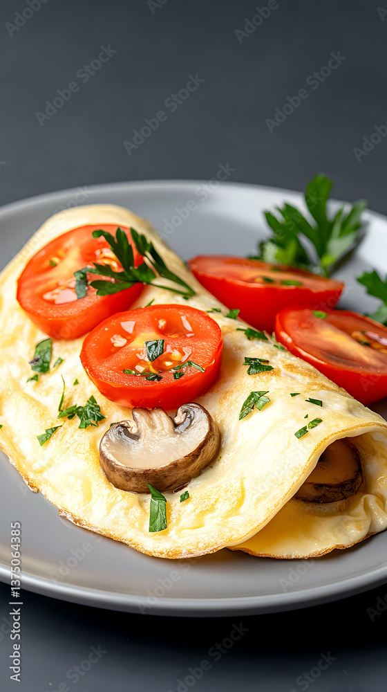 Rolled omelette with mushrooms and tomatoes . AI generative Rolled omelette with mushrooms and tomatoes . AI generative