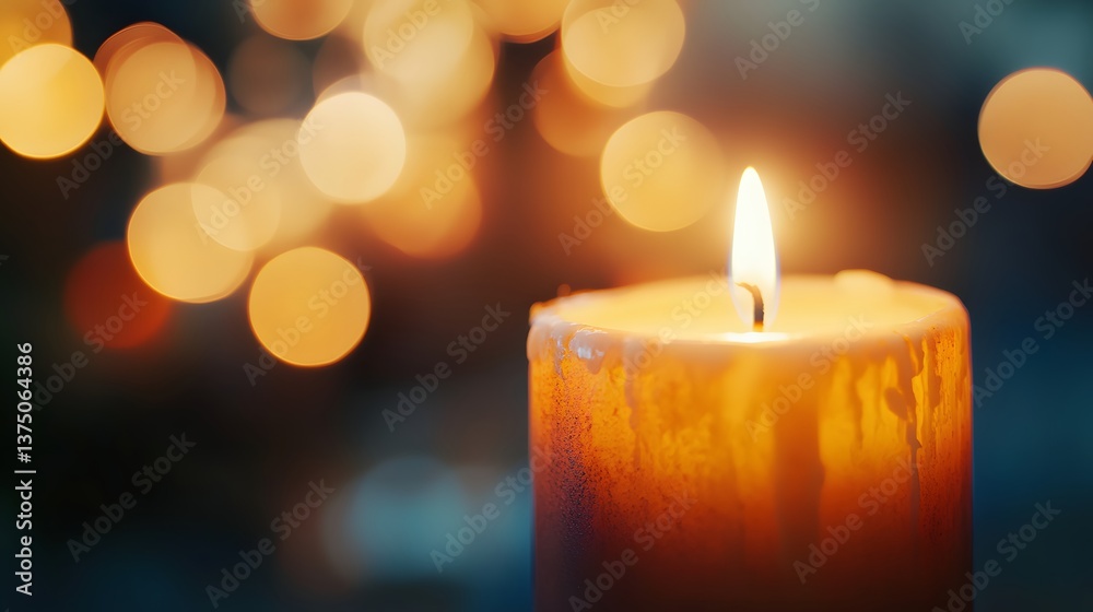 Burning candle in warm bokeh background Burning candle in warm bokeh background