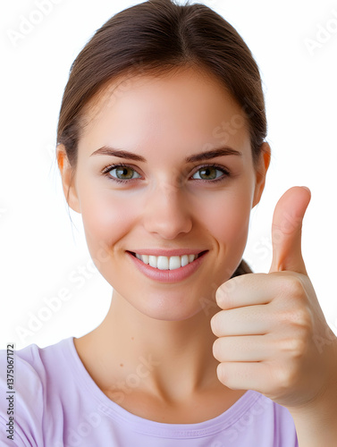 Smiling woman giving thumbs up