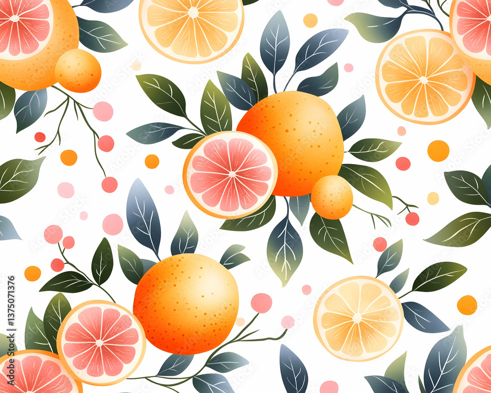Vibrant citrus fruit and leaf seamless pattern . AI generative Vibrant citrus fruit and leaf seamless pattern . AI generative