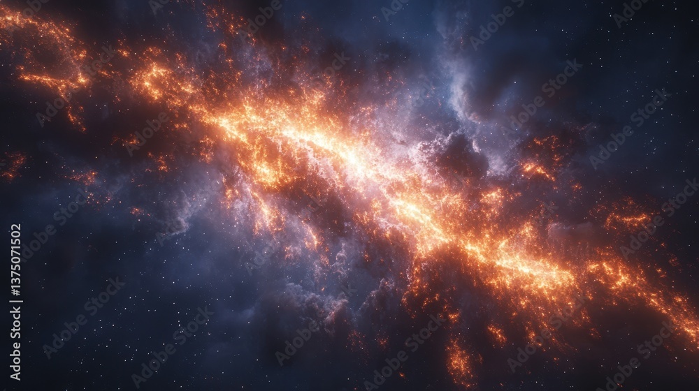 Fototapeta premium Fiery Cosmic Nebula Space Background Stunning orange and blue nebula with vibrant glowing energy