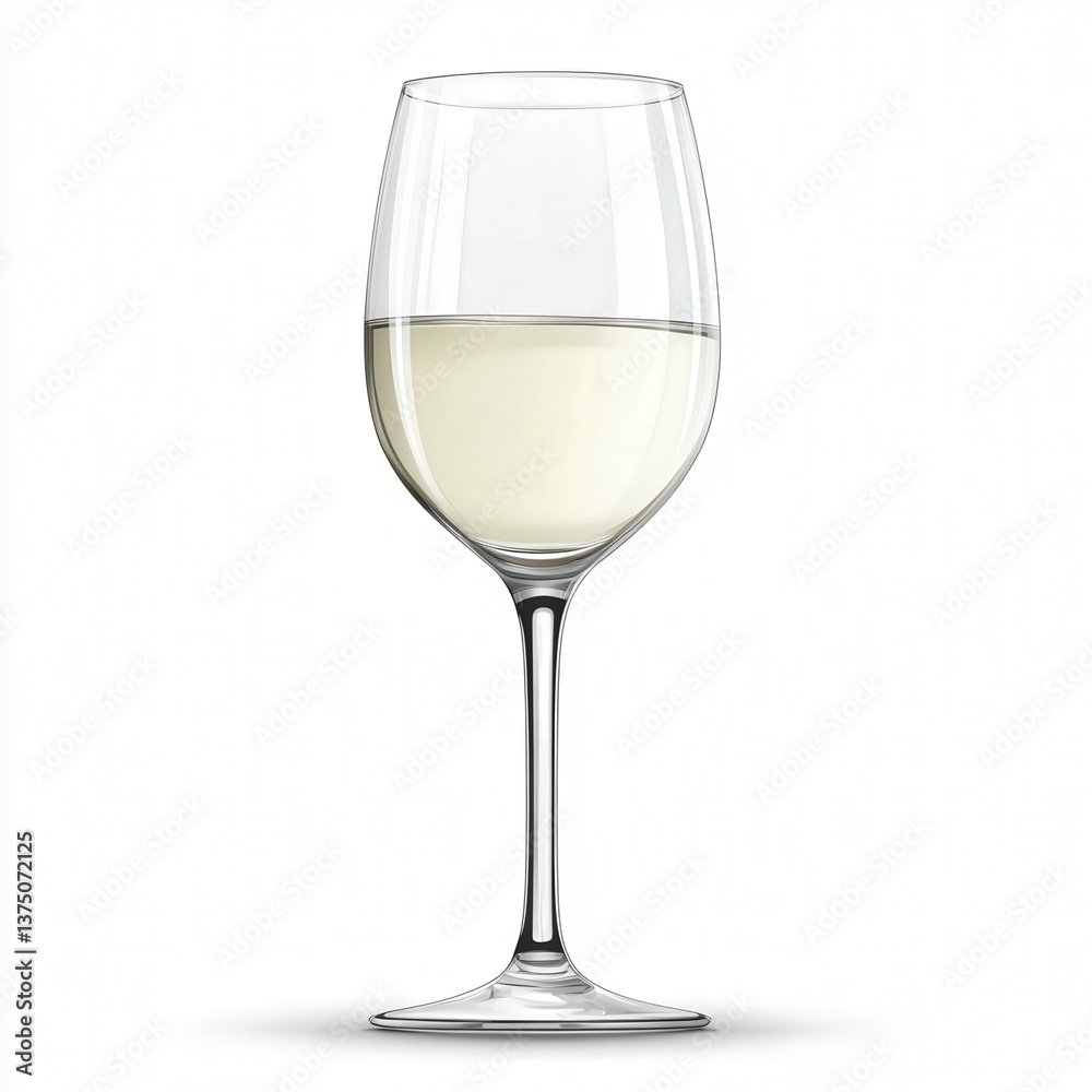 A Glass of Crisp White Wine Refreshing Drink in Elegant Glassware A Glass of Crisp White Wine Refreshing Drink in Elegant Glassware