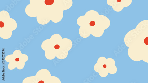 flowers floral  pattern in soft baby blue, ivory white, and red for pretty cute aesthetic wallpaper background