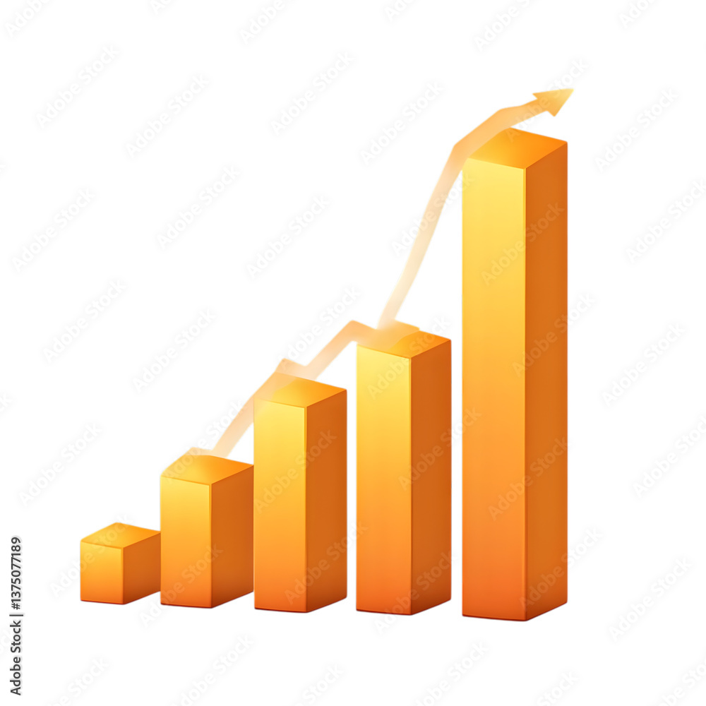 A bar graph with upward trending data, isolated on transparent background A bar graph with upward trending data, isolated on transparent background