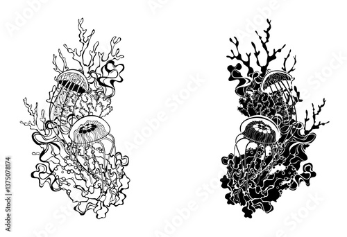 Wallpaper Mural Contour corals with jellyfish Torontodigital.ca