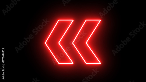 Glowing neon red arrow left direction icon. Abstract neon flashing light back arrow loading . Seamless loop
