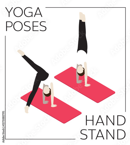 Yoga Pose Handstand Isometric Vector Set