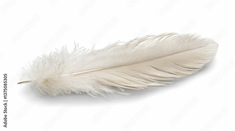 Obraz premium Off-white feather, isolated, delicate, soft, light.