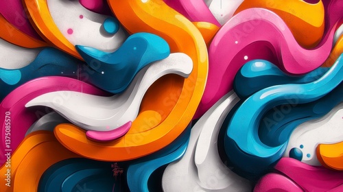 Dynamic Abstract Background with Swirling Yellow Blue Pink and White Curves in a Playful Texture Design Artful and Decorative Backdrop