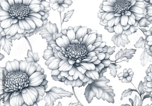 Seamless Floral Pattern with Delicate Pencil Drawn Flowers in Monochrome Tones Elegant Vintage Botanical Design for Textile and Decorative Wallpaper