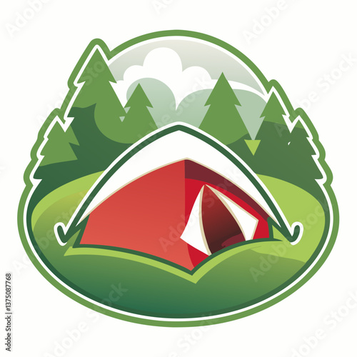 Camping tent in nature sticker for outdoor travel and adventure
