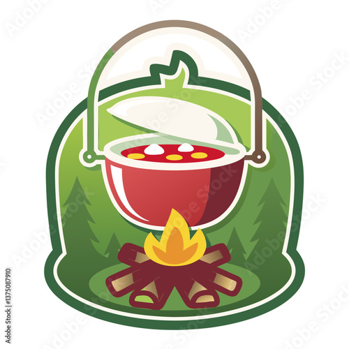 Cooking pot over fire sticker for camping and outdoor meals