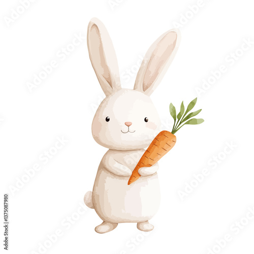 Bunny's Bounty: An adorable bunny with long, perky ears holds a fresh, orange carrot, exuding a sense of innocent delight and spring's promise.