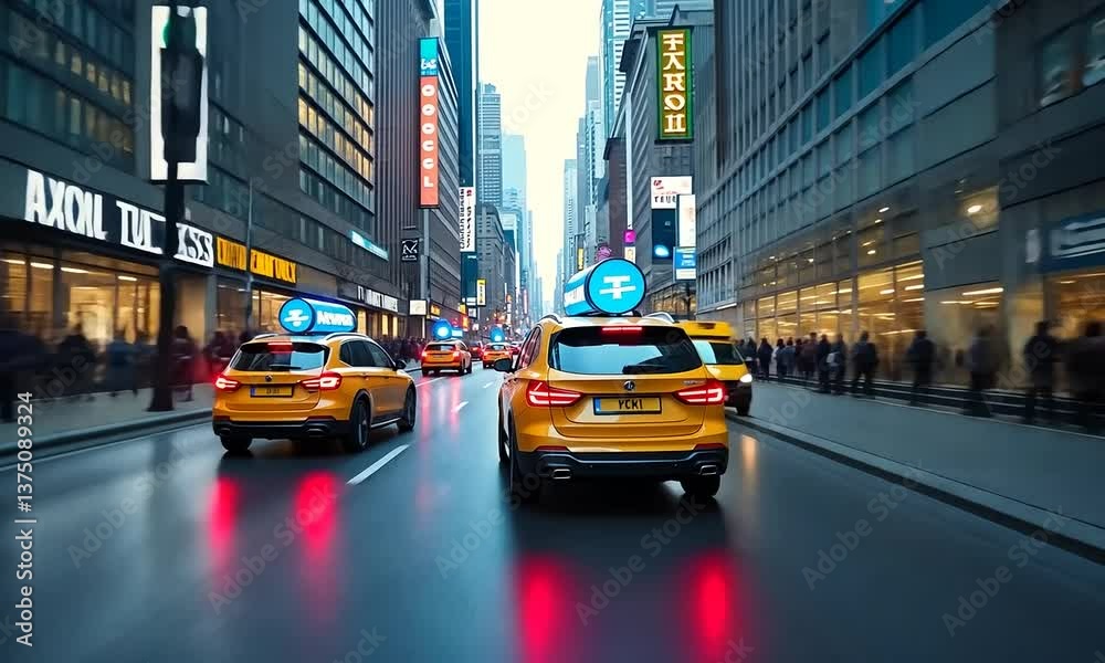 Taxi Fleet in Motion, Cityscape, New York Taxi Fleet in Motion, Cityscape, New York