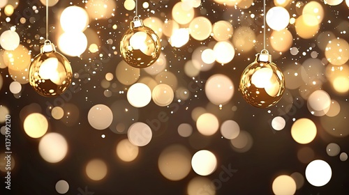Celebratory event with golden ornaments festive atmosphere christmas decoration sparkling environment close-up view