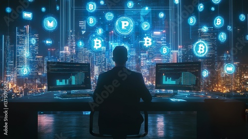 Wallpaper Mural Metropolitan cryptocurrency hub analyst overseeing digital assets performance Torontodigital.ca