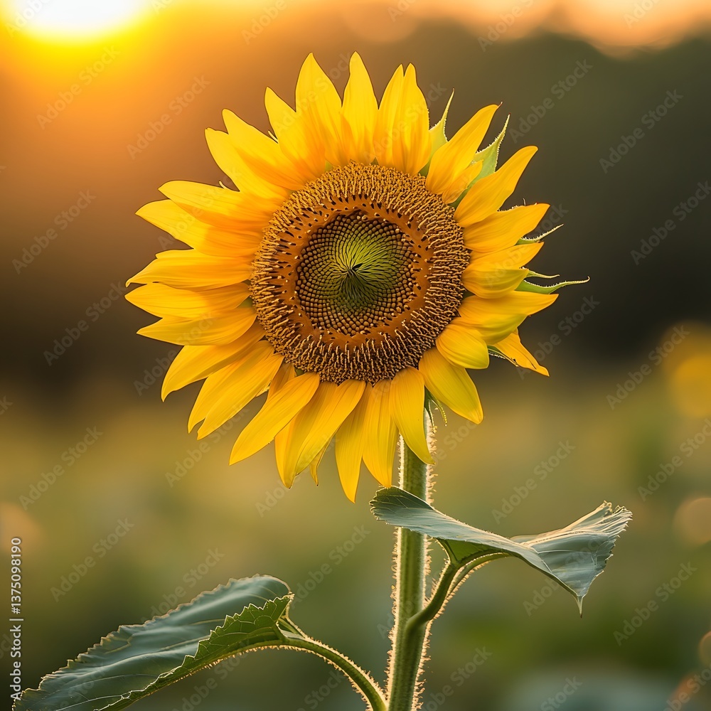 Fototapeta premium Golden Sunflower at Sunset in Field
