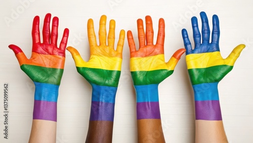 Hands painted with rainbow colors symbolize diversity and inclusivity in a vibrant, artistic display.