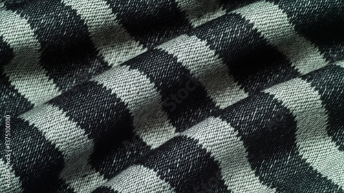 A black and white checkered fabric displaying a classic pattern often used in fashion and decor photo