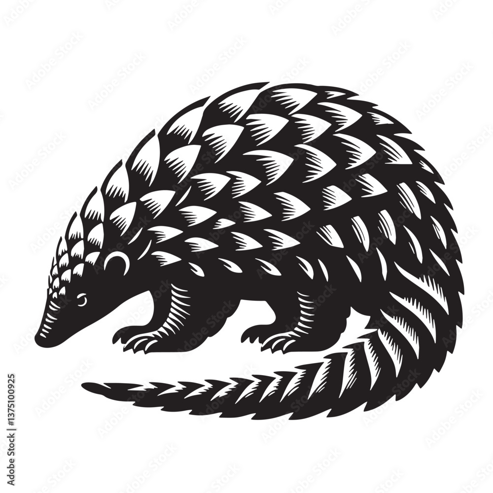 Black Pangolin Silhouette Vector, High Quality Illustration on White Background Black Pangolin Silhouette Vector, High Quality Illustration on White Background